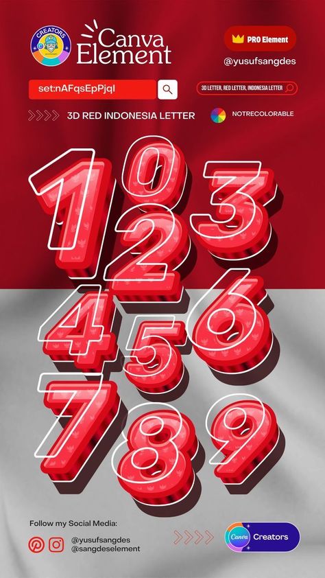 Indonesia 3D Alphabet Number- Canva Element w Canva Elements Letters, Canva Letters, Canva Keywords Elements, Canva Free Elements, Font Canva Lettering, Art Deco Design Graphics, Canva Codes, Alphabet Frames, Canva Keywords