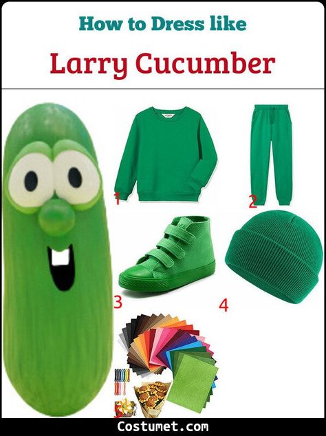 Larry Cucumber (VeggieTales) Costume for Cosplay & Halloween Larry The Cucumber, Pickle Costume, Larry The Lobster, Detective Outfit, Green Beanie, Silly Songs, Green Sweatpants, Veggie Tales, Character Inspired Outfits