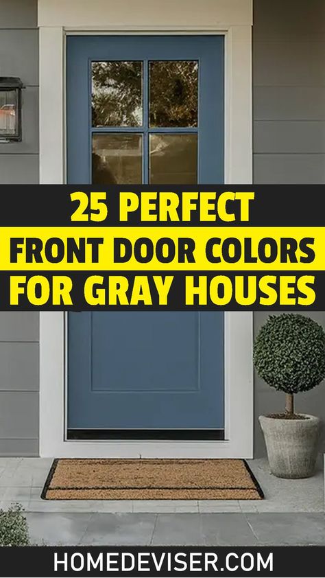 Elevate your gray house's exterior with these 25 front door colors. Make a statement and boost your home's curb appeal with these captivating and on-trend hues. Light Grey House Door Color Ideas, Valspar Front Door Colors, Navy Blue Front Door Colors, Front Door Colors For Grey House, Front Door Color For Gray House, Front Door Colors For Dark Gray House, Gray House Green Door, Grey House Front Door Color, Front Door Paint Colors For Gray House