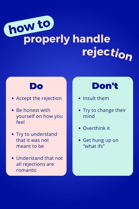 We’re not going to try to sugar coat it, rejection sucks. But, it’s a big part of dating and being able to properly handle rejection is an even bigger (and more important) part of it. We know that you’re a catch, but that doesn’t mean that everyone feels the same way (and thats okay!). Here are some do’s and don’ts to help you handle rejection like a pro whether that rejection is in a relationship or in any other aspect of your life! Marriage Counseling, In A Relationship, Dating Tips, A Relationship, Like A Pro, How To Better Yourself, Counseling, Book Quotes, Meant To Be