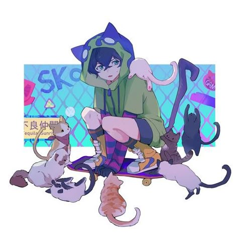 Sk8 Miya, Miya Sk8, Miya Chinen, Walpapers Cute, Sk8 Infinity, Infinity Art, Cat Boys, Fanarts Anime, Anime Boys