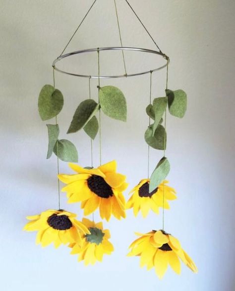 Sunflower Nursery Theme, Nursery Cot Bedding, Baby Cot Bed, Crib Mobile Arm, Nature Mobile, Forest Mobile, Sunflower Nursery, Nature Gifts