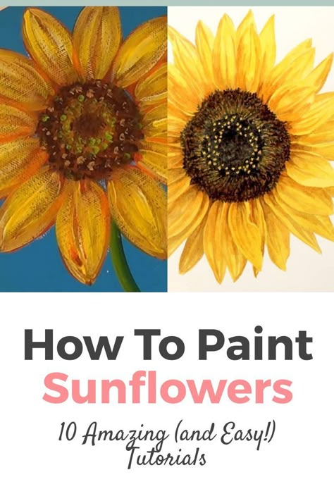 How To Paint Sunflowers, Paint Sunflowers, Sunflower Watercolor Painting, Sunflower Artwork, Painting Flowers Tutorial, Easy Flower Painting, Sunflower Drawing, Sunflower Pictures, Painting Pictures