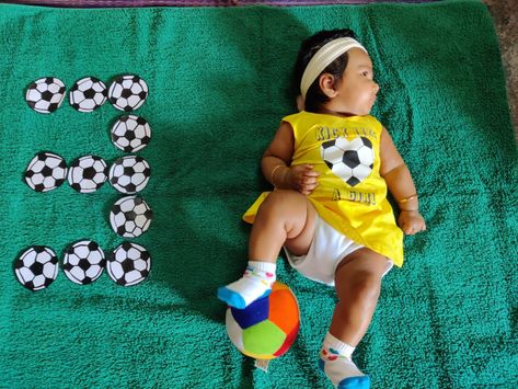 3rd month photography Football Baby Photoshoot, 3rd Month Baby Photoshoot Ideas, Baby Birthday Photoshoot, Football Photography, Monthly Baby, Baby Pic, Baby Shoot, Monthly Photos, Football Baby