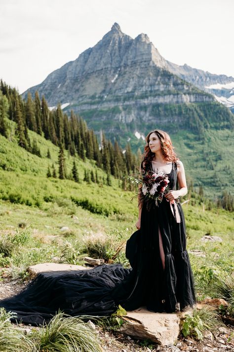 A Black Wedding, Black Wedding Dress, Black Wedding Dresses, Glacier National, Destination Elopement, Glacier National Park, Black Wedding, The Great Outdoors, Nevada