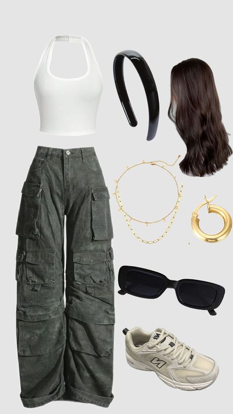 outfit inspo ☆ cargo and halter top Halter Tops Outfit, Tank Top Outfit, Cargo Pants Outfit, Tank Top Outfits, Top Outfit, Pants Outfit, Halter Top, Chic Outfits, Cargo Pants