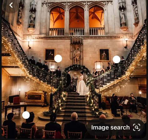 Grand Staircase Wedding, Wedding Venue Staircase, Grand Staircase Entrance, Mafia Au Aesthetic, Wedding Cake Theme, Valentines Event, Wedding Staircase, Dream Wedding Aesthetic, Dark Romantic Wedding