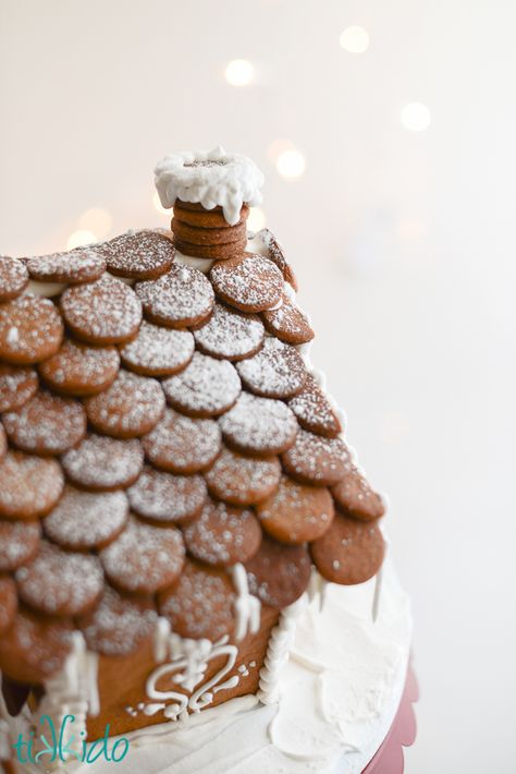 How to make gingerbread cookie shingles for a gingerbread house.  Using gingerbread for the decorative elements as well as the basic walls and roof really make an affordable alternative to candy. Gluten Free Gingerbread House Recipe, Gluten Free Gingerbread House, Gingerbread House Recipe, Gingerbread House Template, Gingerbread Dough, How To Make Gingerbread, Gingerbread House Parties, Gingerbread House Designs, Gluten Free Gingerbread