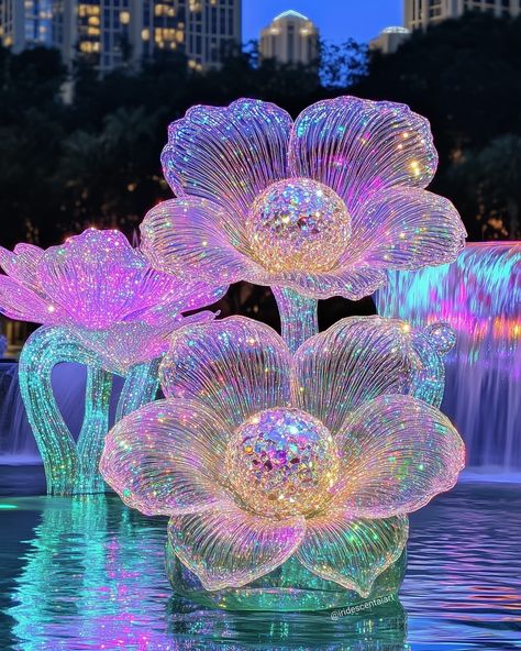 I want to teleport here 🌸🌼✨🩵 #IridescentAIArt #IridescentArt #Iridescent #IridescentFlowers #GlitterArt #Fountain #Waterfall Iridescent Decor, Fountain Waterfall, Glamorous Wedding Decorations, Events Decor, Stylist Tattoos, Glitter Art, Pinterest Ideas, Dream Room Inspiration, Glamorous Wedding