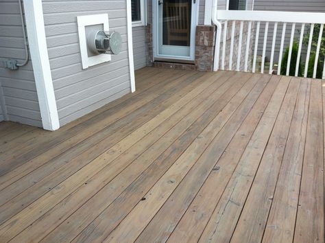 Cabot deck stain in Semi Transparent Taupe Deck Stain Colors With Yellow House, Grey Deck Stain Colors, Porch Stain Colors Wood, White Siding House, Wood Deck Stain, Best Deck Stain, Deck Stain Colors, White Siding, Deck Colors