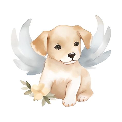 Wings Watercolor, Angel With Wings, Angel Dog, Dog Character, Dog Angel, Wings Drawing, Dog Cartoon, Wings Art, Cute Little Puppies