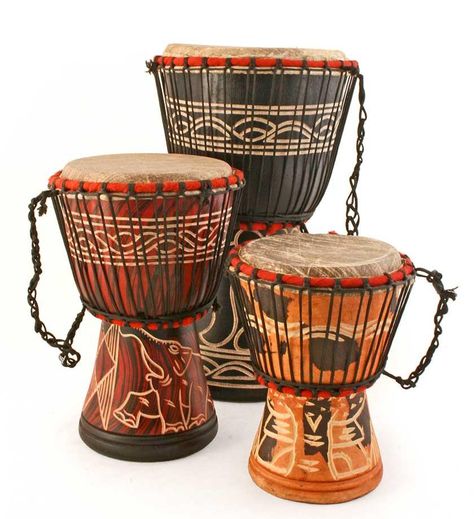 Ghanaian Djembe Hand Drums - Art & Sculpture Handmade in Africa - Swahili Modern - 1 Afrocentric Hair, Djembe Drum, Homemade Instruments, African Drum, African Inspired Decor, Drums Art, Hand Drums, African Love, Hand Drum