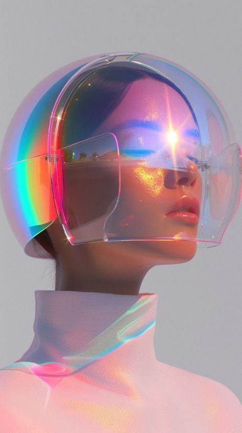 Futuristic Disco Aesthetic, 2000s Futuristic Aesthetic, Modern Woman Aesthetic, Fashion And Technology, Futuristic Costume Design, Galactic Photoshoot, Iridescent Portrait, Dark Iridescent Aesthetic, Iridescent Photoshoot