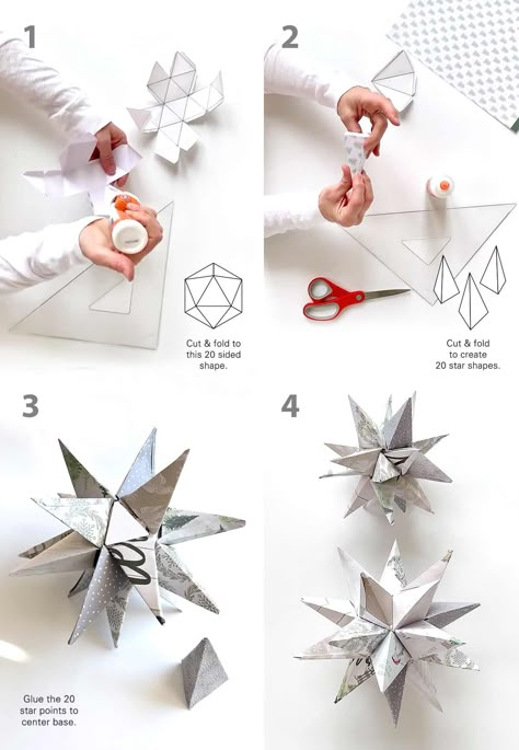 3D Paper Star Craft Pattern (Free DIY Christmas Printable) - Bloom Star Template Printable Free 3d, 3d Paper Art Templates Free Printable, 3d Stars Diy Paper, 3d Star Template, 3d Christmas Star, Star Template Printable, Folded Paper Stars, 3d Paper Star, Star Craft