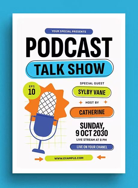 Modern Poster Design Graphics, Flyer Design Ideas Graphics, Tutorial Poster Design, Podcast Flyer Design, Poster Talkshow, Talk Show Poster, Podcast Poster Design, Poster Podcast, Podcast Poster