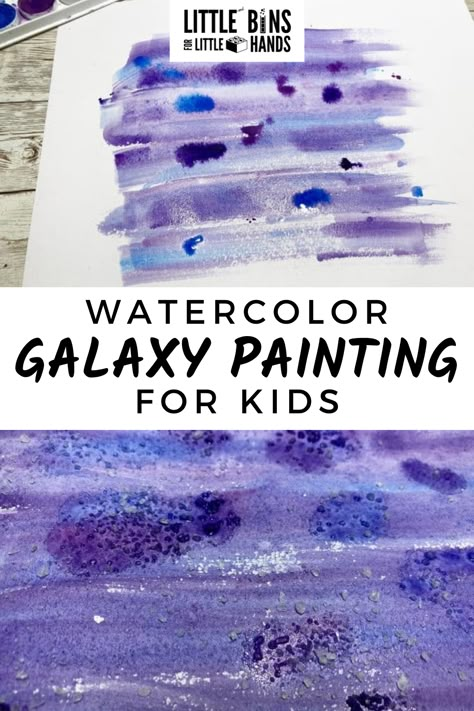 Create your own watercolor galaxy art inspired by the beauty of our amazing Milky Way galaxy. This galaxy watercolor painting is a great way to explore mixed media art with kiddos of all ages. All you need is some watercolors, salt and a sheet of art paper to make the colors of the universe. We love easy and do-able art activities for kids! Galaxy Painting For Kids, Universe Activities, Galaxy Watercolor Painting, Salt Watercolor, Galaxy Crafts, Space Art Projects, Space Activities For Kids, Galaxy Watercolor, Fun Watercolor