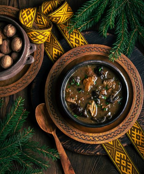 Mushroom and plum soup | Witcher Kitchen - Fan Project Plum Recipe, Kitchen Fan, Cold Weather Comfort Food, Plum Recipes, Dried Plums, Dried Mushrooms, First Snow, Culinary Recipes, Ground Pepper