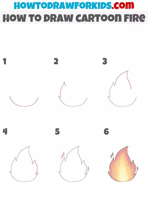 How to Draw Cartoon Fire - Easy Drawing Tutorial For Kids How To Draw Fire On Paper, Flame Drawing Easy, Fire Cartoon Drawing, How To Draw Fire With Markers, How To Draw Fire Step By Step, House On Fire Drawing Easy, Easy Fire Drawing, How To Draw Fire With Pencil, Fire Drawing Easy