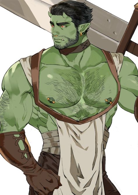 Half Orc, Arte Monster High, Anime Guys Shirtless, Dungeons And Dragons Characters, Mythical Creatures Art, Character Design Male, Anime Oc, Gay Art, Male Art