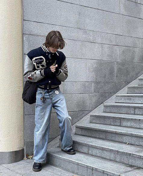 Varsity Jacket Outfit Mens, Rick Owens Outfit Men, Varsity Outfit, Rick Owens Outfit, New York Streetwear, Varsity Jacket Outfit, Vintage Varsity Jacket, Vintage Varsity, Team Jackets