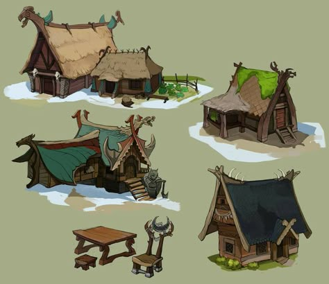 Viking Buildings, Viking Houses, Viking Architecture, Valheim Builds, Village Drawing, Nordic Architecture, Viking House, Fantasy Houses, Viking Village