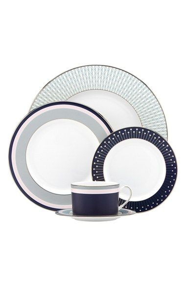 kate spade new york 'mercer drive' ceramic 5-piece dinnerware set Blue Breakfast Nook, Blue Breakfast, Wedding Registry Ideas, Glass Tableware, Fine Dinnerware, China Dinnerware Sets, Wedding Certificate, Bone China Dinnerware, New York Homes