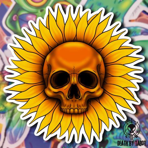 ‘Beauty and decay, intertwined’ 🌻💀 #deathbytarot #skull #sunflower #alternativeart #alternative #alternativestyle #beautyindecay #art #stickers American Traditional Sunflower, Traditional Sunflower, Skull Sunflower, Alternative Art, American Traditional, Art Stickers, Alternative Fashion, Color Pop, Sunflower