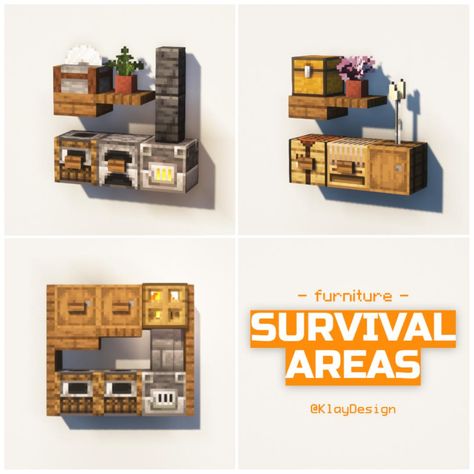 SURVIVAL AREAS ⛏️💎 Hello hello! Yesterday I made this three ideas of useful areas while I was decorating something with @gorilloyt !! What’s your favorite?! Lemme know 💬 ——————————————— ⁃ 🪴 Follow @klay.design_mc for more! ⁃ 💬 Lemme know your thoughts! ⁃ 🙌 Complementary Shaders ⁃ 🍳 Repost with credits only! ——————————————— #minecraft #minecraftbuild #minecrafters #minecraftideas #minecraftdesign #minecraftinterior #minecrafthouse #minecrafttutorial #minecraftsurvival Minecraft Decorations Kitchen, Minecraft Survival Decorations, Minecraft Interior Ideas Survival, Minecraft Small Kitchen Ideas, Minecraft Crafting Area, Minecraft Survival Interior Design, Crafting Area Minecraft, Cute Minecraft Interior Kitchen, Aesthetic Minecraft Kitchen