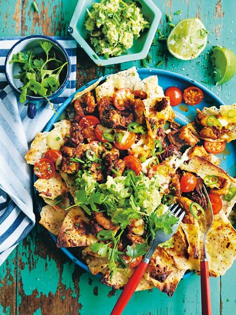 Spicy Prawn Nachos | Donna Hay Prawn Nachos, Pulled Pork Nachos Recipe, Pork Nachos Recipe, Nachos Recipes, Bean Nachos, Nachos Ingredients, Donna Hay Recipes, Chicken Nachos Recipe, Spicy Prawns