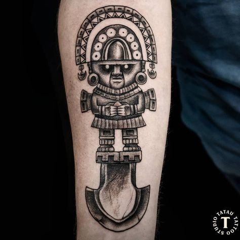 Peru Inca Tattoo, Marco Polo Tattoo, Tumi Tattoo Peruvian, Inca Tattoo Peruvian, Peruvian Tattoo Ideas, Geometric Tattoo Thigh, Peru Tattoo, Tatau Tattoo, Inca Art