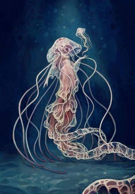 Fantasy Sea Art, Jellyfish Goddess, Jelly Fish Mermaid, Sea Fantasy Art, Fantasy Sea Creatures, Mermaid In Water, Mermaid Digital Art, Medusa Animal, Mermaid Fantasy Art