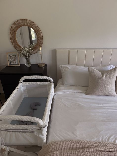 bassinet in master bedroom, cloud bed, cozy vibes, aesthetics, comfy cozy, arms reach co sleeper Twin Bassinet, Cloud Bed, Bedside Bassinet, Bed Bassinet, Co Sleeper, Cozy Vibes, Baby Needs, Comfy Cozy, Bassinet