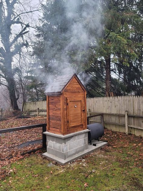 Backyard Smokehouse, Meat Smokers Diy How To Build, Build Your Own Wood Smoker, Walk In Smokehouse, Build A Smokehouse Easy Diy, Backyard Smokers, Outdoor Smoker, Smoker Plans, Diy Wood Stove