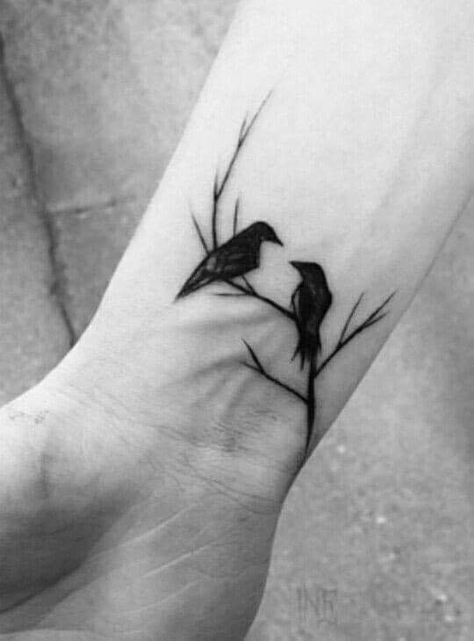 Raven Tattoo Minimalist, Birds On A Branch Tattoo, Bird Branch Tattoo, Crow Tattoos, Black Bird Tattoo, Branch Tattoo, Perfect Tattoo, Raven Tattoo, Birds Tattoo