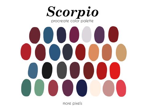 Scorpio Colors, Color Palette Hex Code, Zodiac Color Palette, Color Palette Swatches, Scorpio Color, Zodiac Signs Colors, Procreate Color Palette, Hex Color Palette, Color Palette Challenge