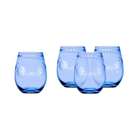 Godinger Silver Art Co Celosia Baby Blue Stemless Wine 16 oz | Wayfair Etched Glassware, Four Tops, Highball Glass, Wine Glass Set, Silver Art, Champagne Glasses, Joss And Main, Glass Set, Signature Style