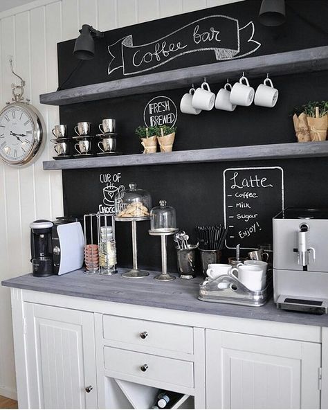 Coffee/Tea/Hot Chocolate Station Café Design, Coffee Bar Ideas, Coin Café, Diy Coffee Bar, Coffee Bar Design, Bar In Casa, Home Coffee Stations, Coffee Bars In Kitchen, Coffee Nook