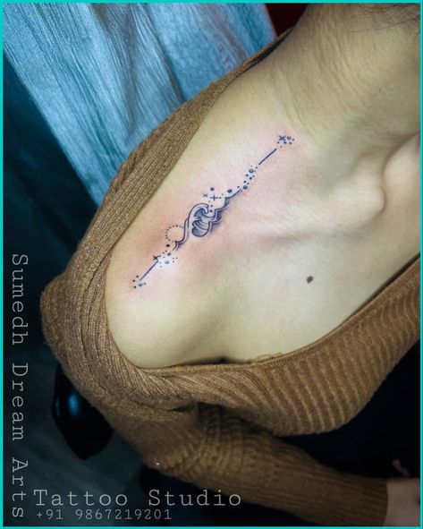 Waves Shoulder Tattoo, Wave Tattoo On Collar Bone, Ocean Collar Bone Tattoo, Wave Collar Bone Tattoo, Shoulder Wave Tattoo, Wave Shoulder Tattoo, Collar Tattoo, Clavicle Tattoo, Shell Tattoos