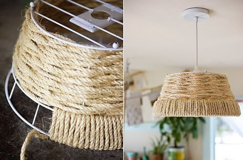 this one is made from a wire planter that holds that molded moss stuff...I love this Rope Lamp, Diy Pendant Light, Diy Lampe, Diy Lamp Shade, Rope Crafts, Diy Lamp, Diy Pendant, Diy Lighting, Lamp Shades