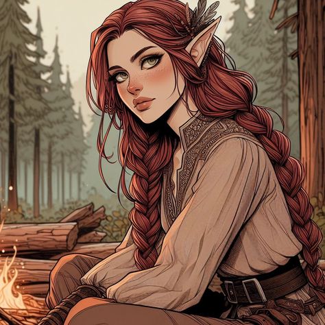 Red Head Elf, Red Hair Elf, Red Head Cartoon, Elven Woman, Skyrim Art, Redhead Art, Autumn Witch, Pathfinder Character, Fairy Drawings