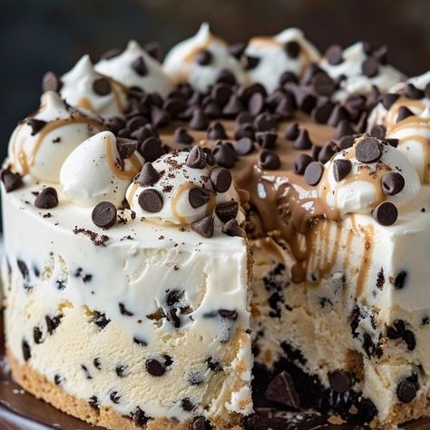 optimal recipes | 🤎🤍  Irresistible Chocolate Chip Cookie Dough Ice Cream Cake 🤍🤎 | Facebook Chocolate Chip Cookie Dough Ice Cream Cake, Ice Cream Cake Aesthetic, Cookie Dough Ice Cream Cake, Optimal Recipes, Chocolate Chip Cookie Dough Ice Cream, Cookie Dough Cake, Ice Cream Cakes, Homemade Cookbook, Homemade Chocolate Chips