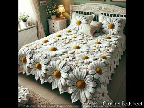 Crocheted bed cover-crocheted bed covers crocheted bed sheets Crochet Bedsheets, Colchas Quilting, Lace Bedding Set, Yarn Flowers, Crochet Bedspread, Crochet Design Pattern, Crochet Flower Tutorial, Beautiful Bedding, Crochet Gifts