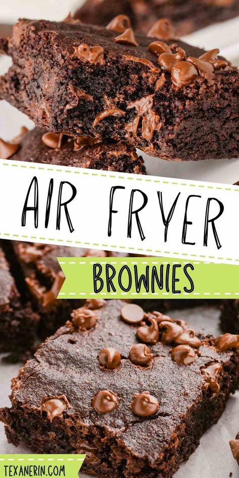 Air Fryer Brownies (super quick, easy, and fudgy!) - Texanerin Baking Air Fryer Brownies, The Best Brownies, Air Fryer Recipes Dessert, New Air Fryer Recipes, Chocolate Peanut Butter Brownies, Dairy Free Brownies, Brownies From Scratch, Brownies Recipe Homemade, Chewy Granola