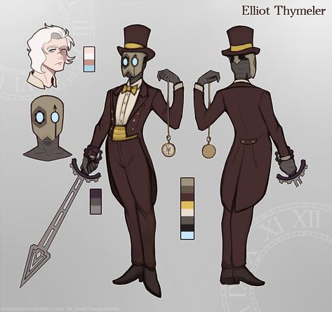 Clock Maker Character, Clockwork Character Design, Train Conductor Oc, Steampunk Oc Male, Conductor Character Design, Train Conductor Character Design, Character Design Steampunk, Clock Character Design, Inventor Character Design