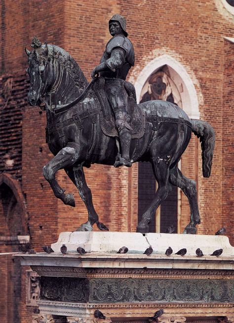 Verrocchio and Leopardi, Equestrian monument of Bartolomeo Colleoni, bronze, c.1483-8 Italian Sculpture, Western Sculpture, Lusitano Horse, Lorenzo Bernini, Equestrian Statue, European Art, St James, Medieval Art, Animal Sculptures