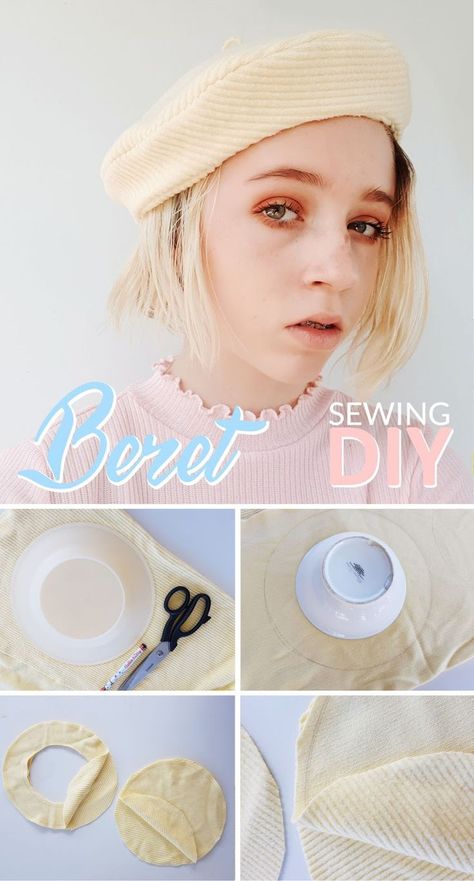 Learn to Sew your own Fashion Beret with a small amount of fabric. Budget fashion sewing tutorial with free printable pattern #beret How To Make A Beret, Beret Diy, Pola Topi, Make A Hat, Beret Pattern, Diy Sewing Tutorials, Sewing Fashion, Sewing Courses, Fashion Sewing Tutorials