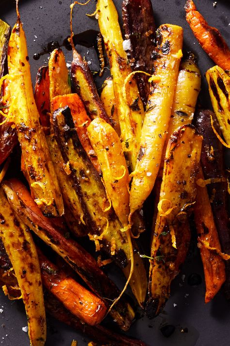 Charred Carrots, Roasted Whole Carrots, Roasted Carrot Salad, Chicken Francese, Grilled Carrots, Snap Pea, Roasted Carrot, Carrots Recipe, Balsamic Recipe