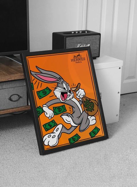 Money Painting Ideas, Money Paintings On Canvas, Bugs Bunny Money, Bugs Bunny Painting, Bugs Bunny Art, Money Paintings, Canvas Painting Patterns, Money Artwork, Money Design Art