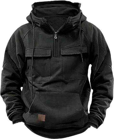 LELEBEAR Tactical Jacket, Quarter Zip Cargo Pullover Hoodies, Tactical Hoodie, Outdoor Winter Jacket for Men : Amazon.ca: Clothing, Shoes & Accessories Cowboy Sweatshirts, Cowboy Hoodie, Tactical Hoodie, Hoodies Y2k, Aztec Hoodie, Tailored Fashion, Graphic Pullover, Baggy Streetwear, Men Tie