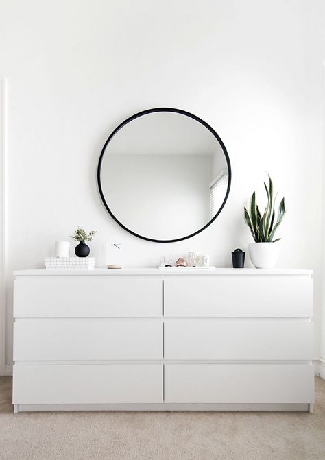 Homey Oh My Bedroom Moodboard, Interiors Bedroom, Ikea Malm Dresser, Minimalist Dekor, Malm Dresser, Minimal Interior Design, Ikea Bedroom, Ikea Malm, White Dresser